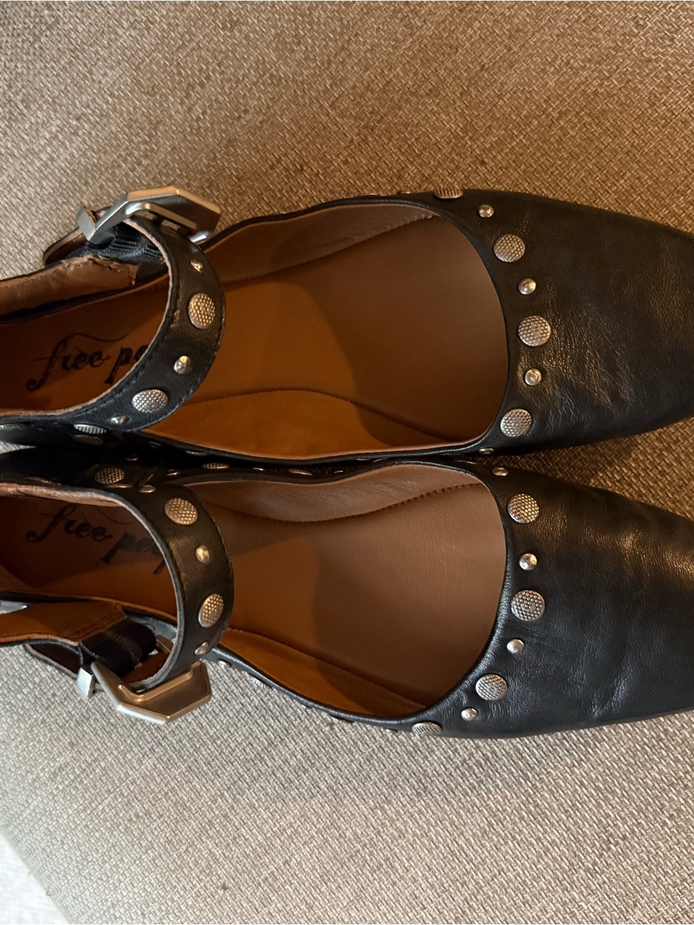 Free People Black Studded Ankle-Strap Flat Shoes - Picture 2 of 4
